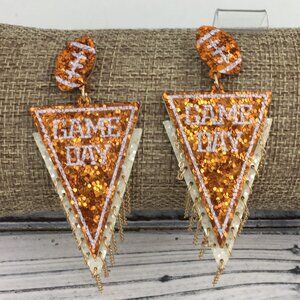 Tennessee Vols Orange White Football Team Leather Glitter Gameday Earrings